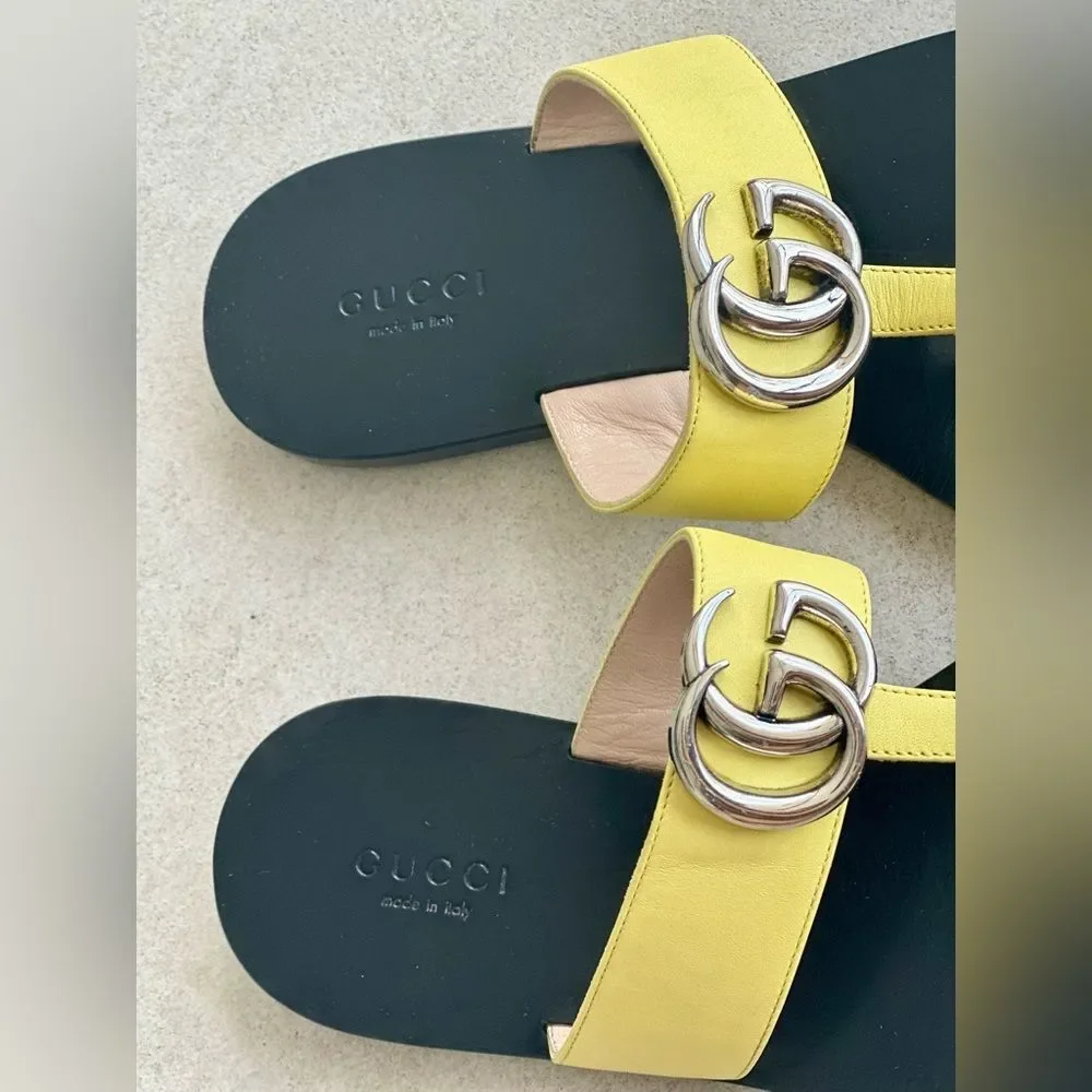 Gucci GG Marmont  Flip Flop Sandals Pastel Yellow Flat Thong Slides EU36.5 US6.5